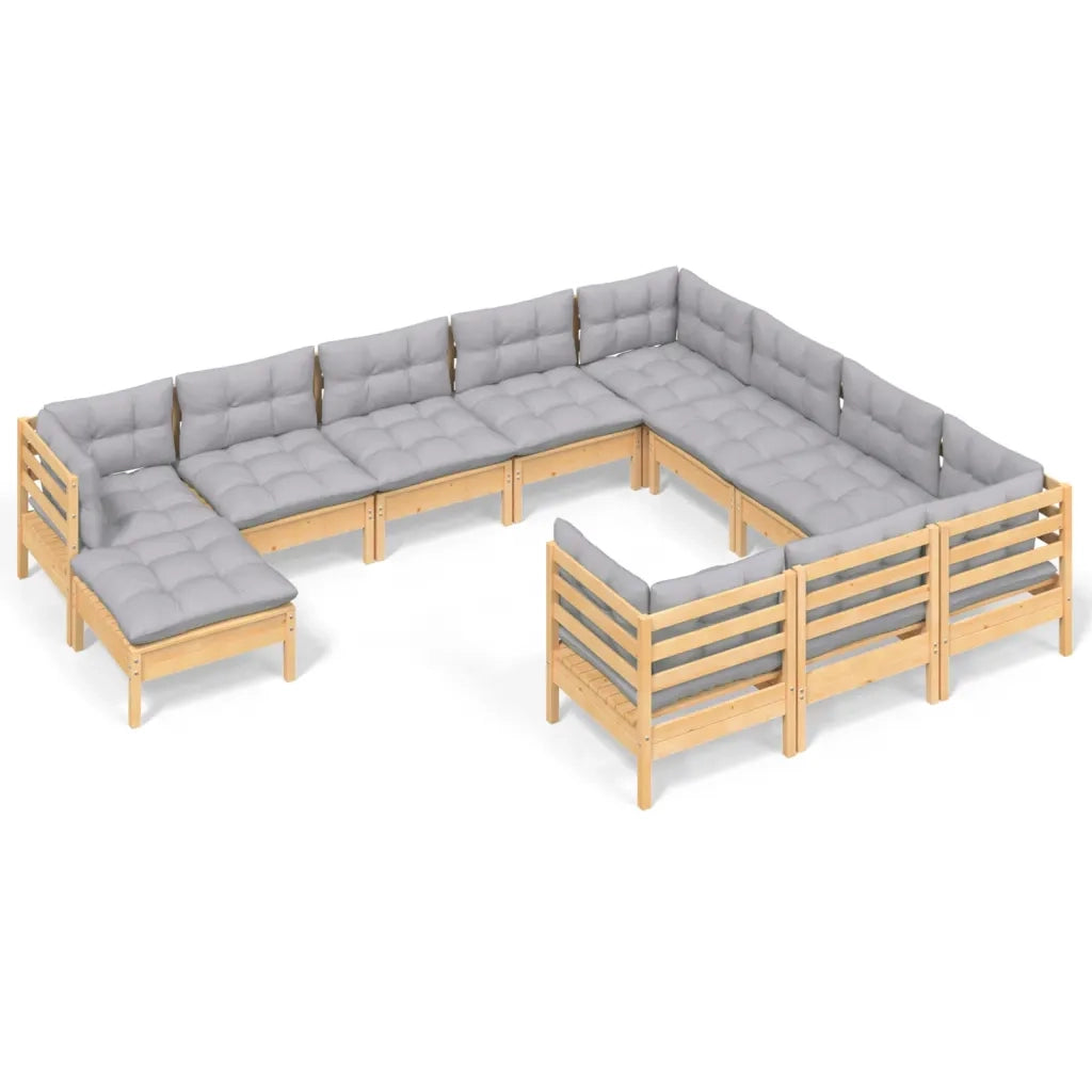 Set Divani da Giardino 11 pz con Cuscini Grigi Massello di Pino cod mxl 39274
