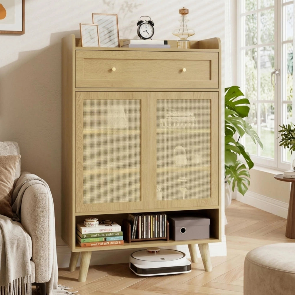 Mobile contenitore per ingresso con 2 ante 1 cassetto 4 ripiani e ripiano superiore aperto per soggiorno 80 × 35 × 105 cm