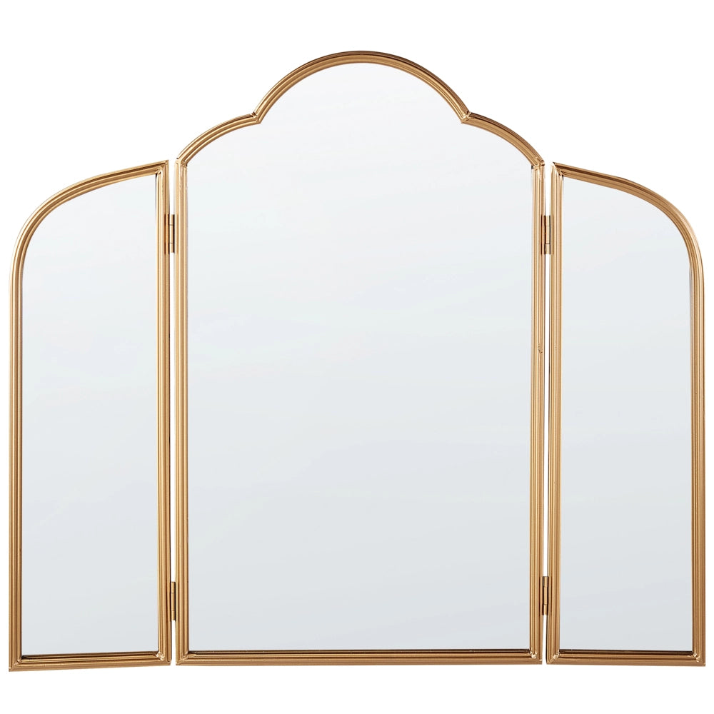 Specchio da tavolo Trifold in metallo dorato 87 x 77 cm Due ali laterali pieghevoli Make-up