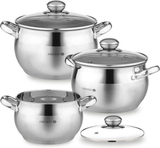 Set di pentole in acciaio inossidabile - Pentole ad induzione con coperchio in vetro - Pentole da cucina classiche con indicazione del livello di liquido interno - Set di pentole