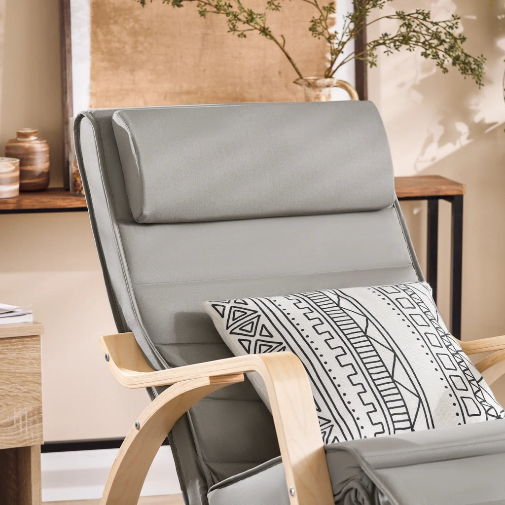 Sedia A Dondolo Poltrona Relax Poltroncina Poggia Gambe Regolabile Grigio FST16-DG
