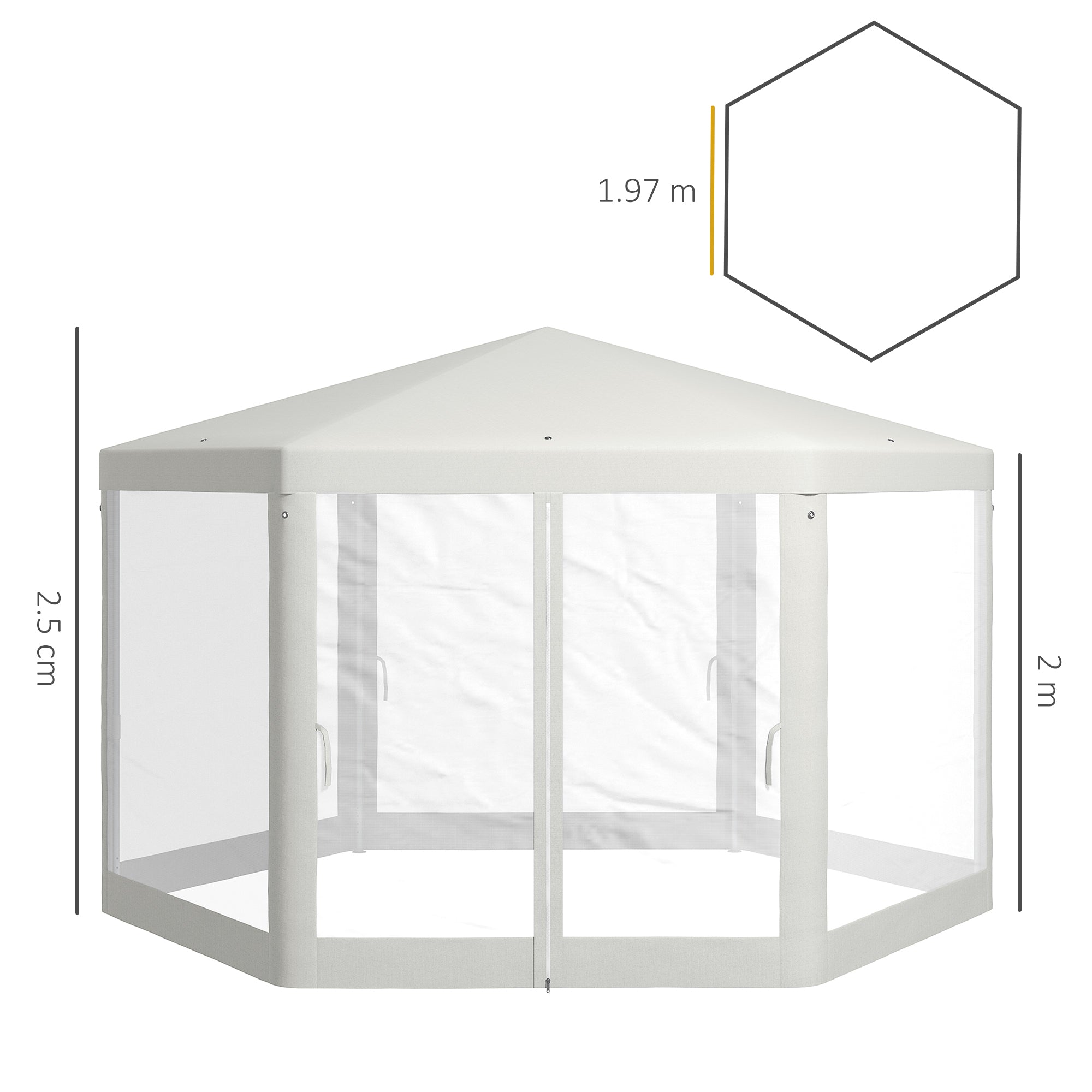 Gazebo da Giardino Esagonale con Doppio Ingresso 3.94x3.94x2.5 m in Metallo e Poliestere Crema