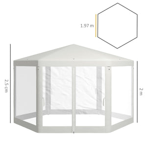 Gazebo da Giardino Esagonale con Doppio Ingresso 3.94x3.94x2.5 m in Metallo e Poliestere Crema