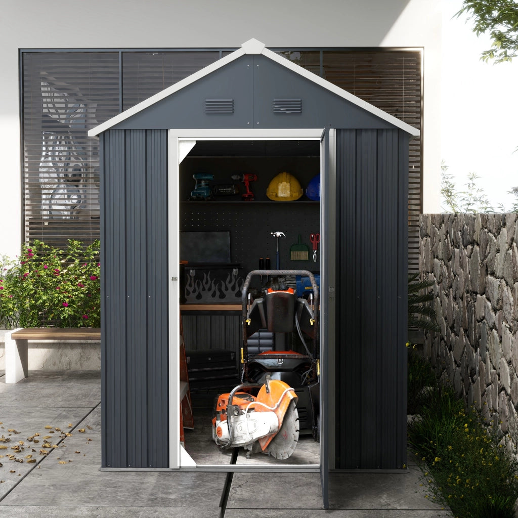 Box da giardino in acciaio 4 m2 con porta con finestra; 259 x 172 x 222 cm; grigio scuro
