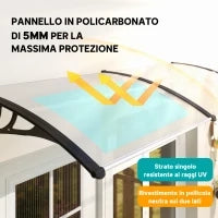 Pensilina Tettoia da Esterno 195x75cm, Tettoia per Esterno in Policarbonato e Alluminio, per Balcone Finestre e Porte, Trasparente