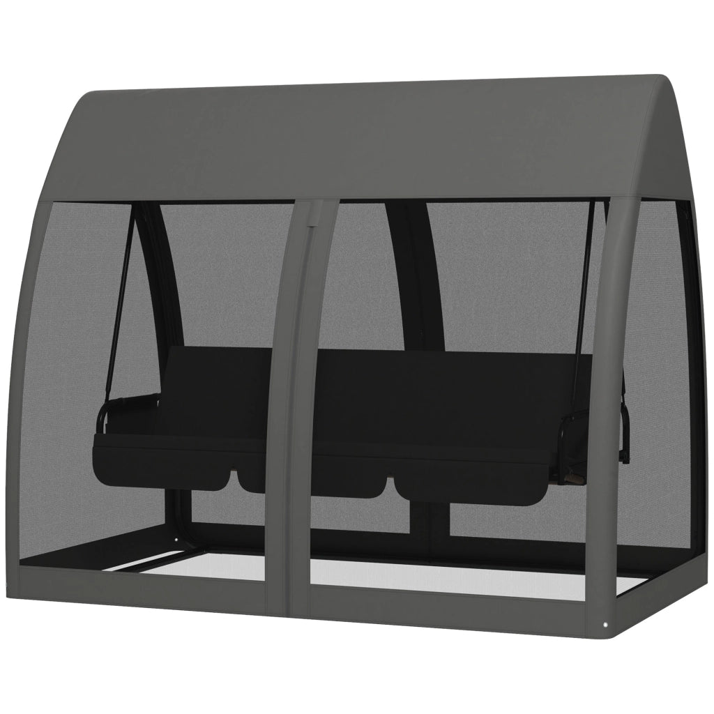 Dondolo da Giardino 2 in 1 Convertibile in Letto 240x140x197 cm con Cuscini e Zanzariera Grigio