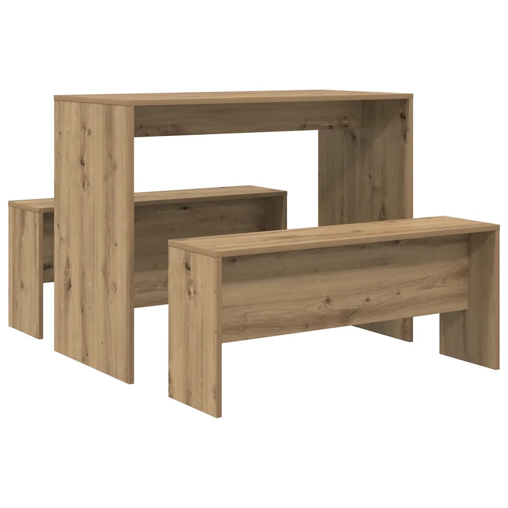 vidaXL Set Tavolo da Pranzo e Panche 3pz Rovere Artigianale Truciolato