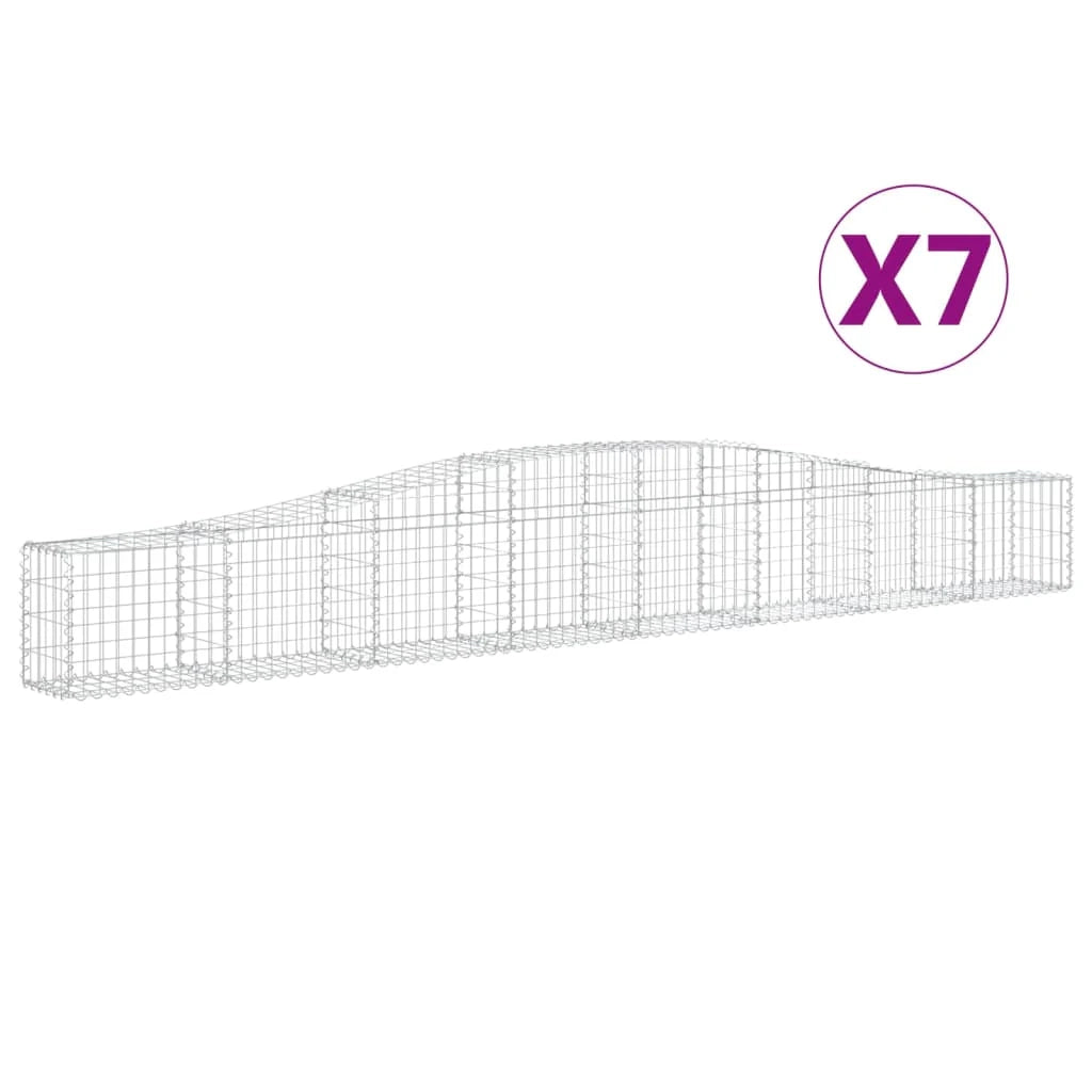 Cestini gabbioni recinzione a gabbia muro di contenimento ad arco 7 pezzi 400 x 30 x 40/60 cm ferro zincato argento 02_0041127