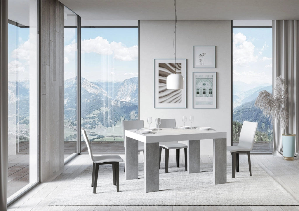 Tavolo Allungabile 130/390x90x77 cm Roxell Mix piano Bianco Frassino gambe Cemento