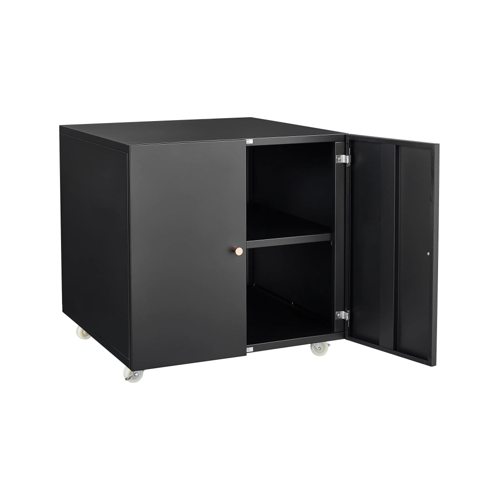 Scrivania con Ruote e Ripiani Regolabili ¨C MINIMAL ¨C Nero, Metallo, Mobile da Ufficio