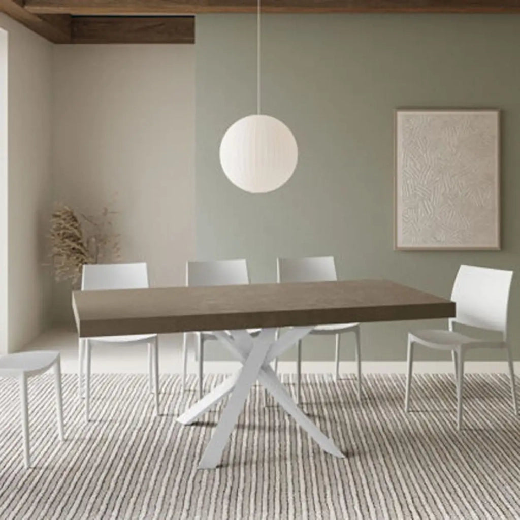 Tavolo allungabile 90/194x90 cm Clerk Premium tortora gambe bianche