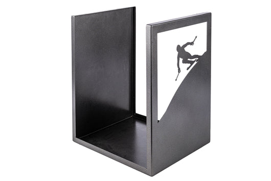 Porta Legna Sagomato Sciatore 40,5x35,5x50 cm in Ferro Verniciato Grigio Martellato