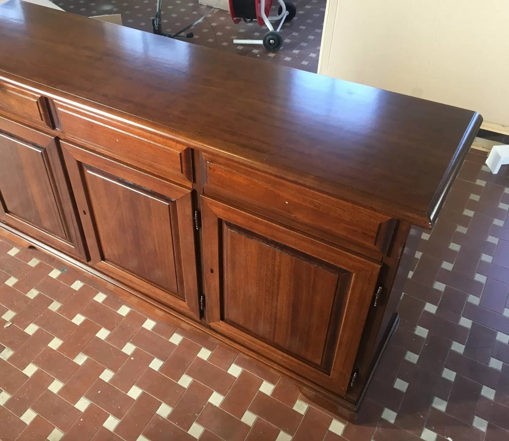 Madia credenza arte povera legno tinta noce l.205 p.42 h.85 (611) - Mobili 2G