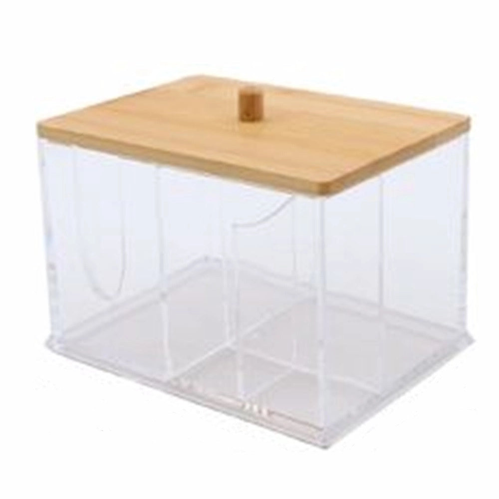Trade Shop - Organizer Per Cosmetici Toeletta A Scomparti Trasparente Con Coperchio In Legno 10825 -