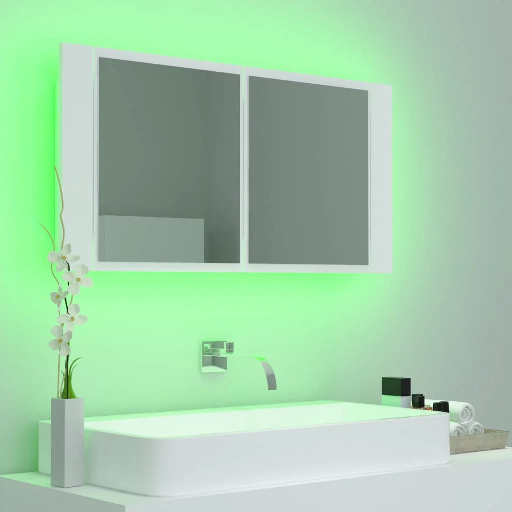 Mobiletto da bagno con specchio LED bianco 90 x 12 x 45 cm acrilico 02_0006652