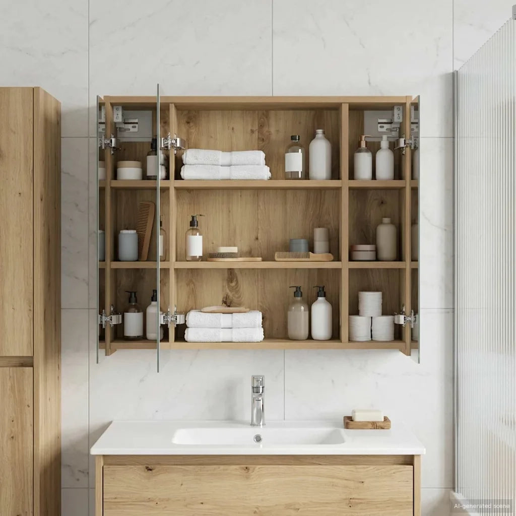 Mobiletto per specchio da Bagno | Armadio da bagno Rovere Artigianale
