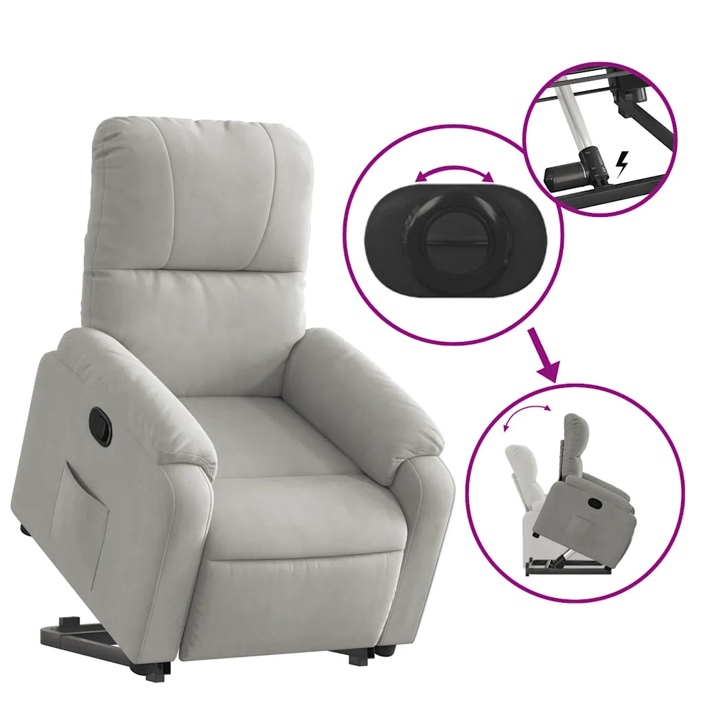 Divano Sedia-Poltrona Alzapersona Reclinabile Grigio Chiaro Microfibra