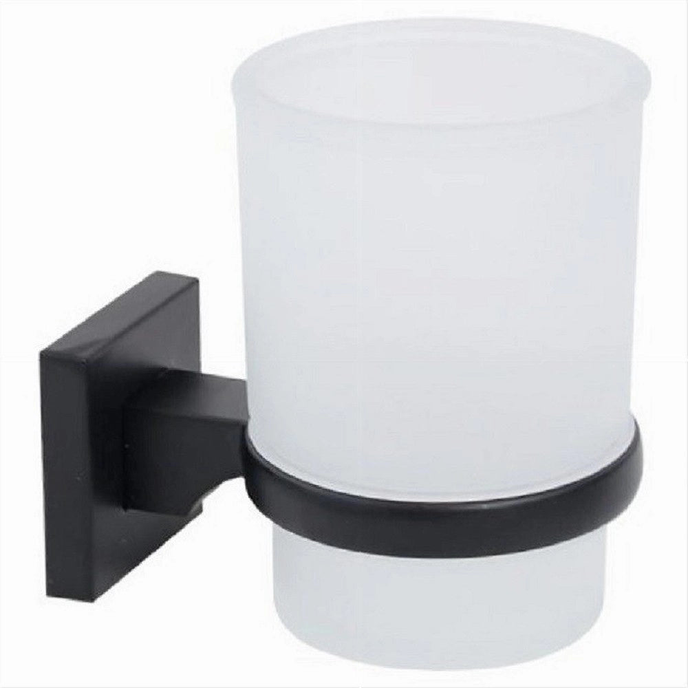 Trade Shop - Portaspazzolini Bicchiere Vetro Acciaio Da Muro Nero Stile Minimal Moderno 79985 -