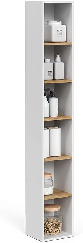 Armadio per il bagno Viktor, Bianco/Artisan, 30 x 188.6 cm, utilizzabile per la conservazione verticale di accessori da bagno