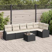 Set Divano da Giardino con cuscino 7 pcs Nero Poly Rattan