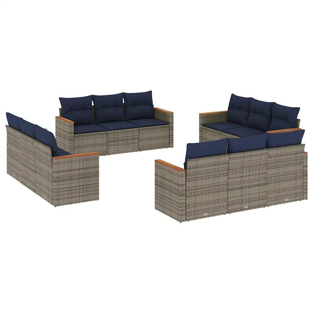 Set Divani da Giardino 12 pz con Cuscini Grigio in Polyrattan 3225837