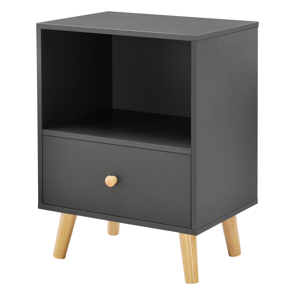 Set di 2 Comodini Sundsvall con Cassetto e Scomparto - Grigio scuro [en.casa]