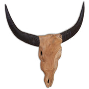 Scultura Teschio di Toro da Parete in Teak 69x6x60 cm cod mxl 63715