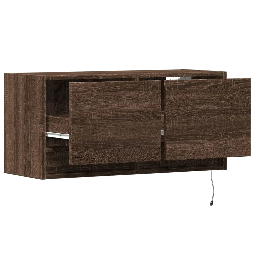 Mobile TV a Parete con Luci LED Rovere Marrone 80x31x35 cm 852361