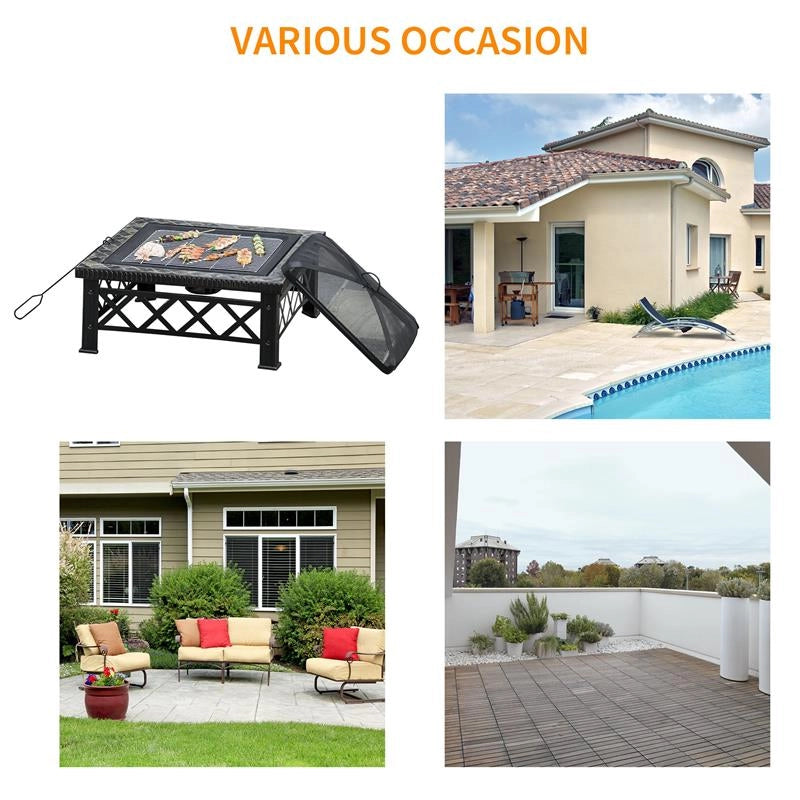 BRACIERE DA GIARDINO CON COPERCHIO PARASCINTILLE IN METALLO 76X76X47 CM NERO