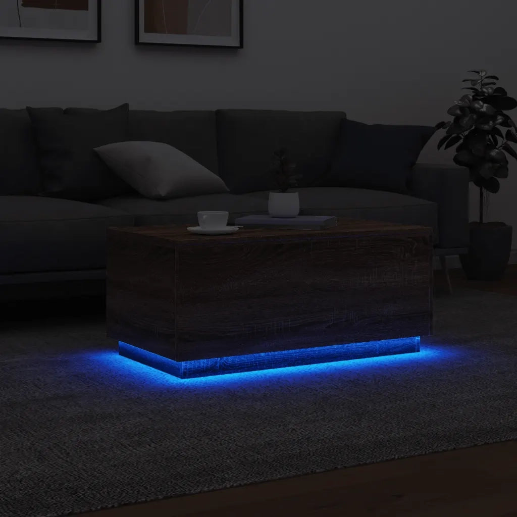 Tavolino da salotto | Tavolino da caff¨¨ | Tavolino da Soggiorno con Luci LED Rovere Marrone 90x50x40 cm