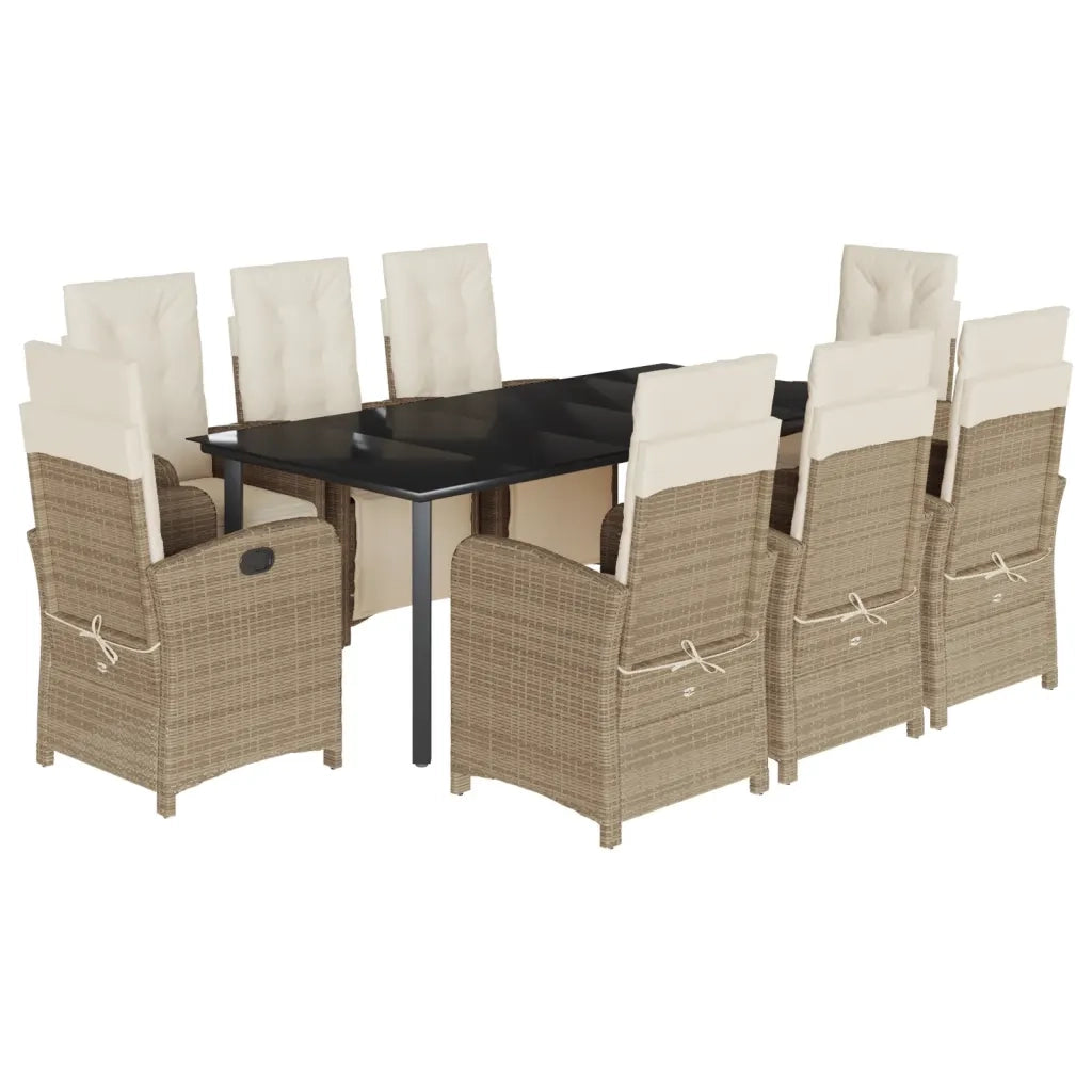 Set da Pranzo da Giardino 9 pz con Cuscini Beige in Polyrattan