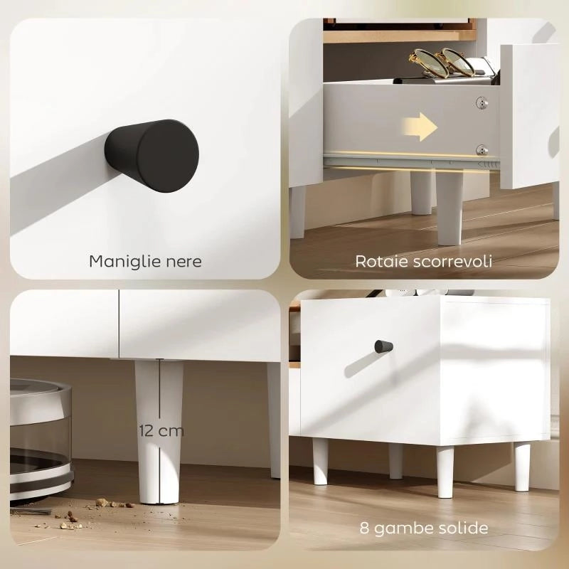 MOBILE TV 70" MAX CON 2 ANTE A RIBALTA, CASSETTO E SCAFFALE APERTO, IN LEGNO, 150X35X45 CM, BIANCO E COLOR LEGNO