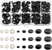 125 Neuzi plastiche per progetti di fai da te - Neuzi ovali e triangolari per orsetti - Nero - 5 misure - Cani, bambole, orsi