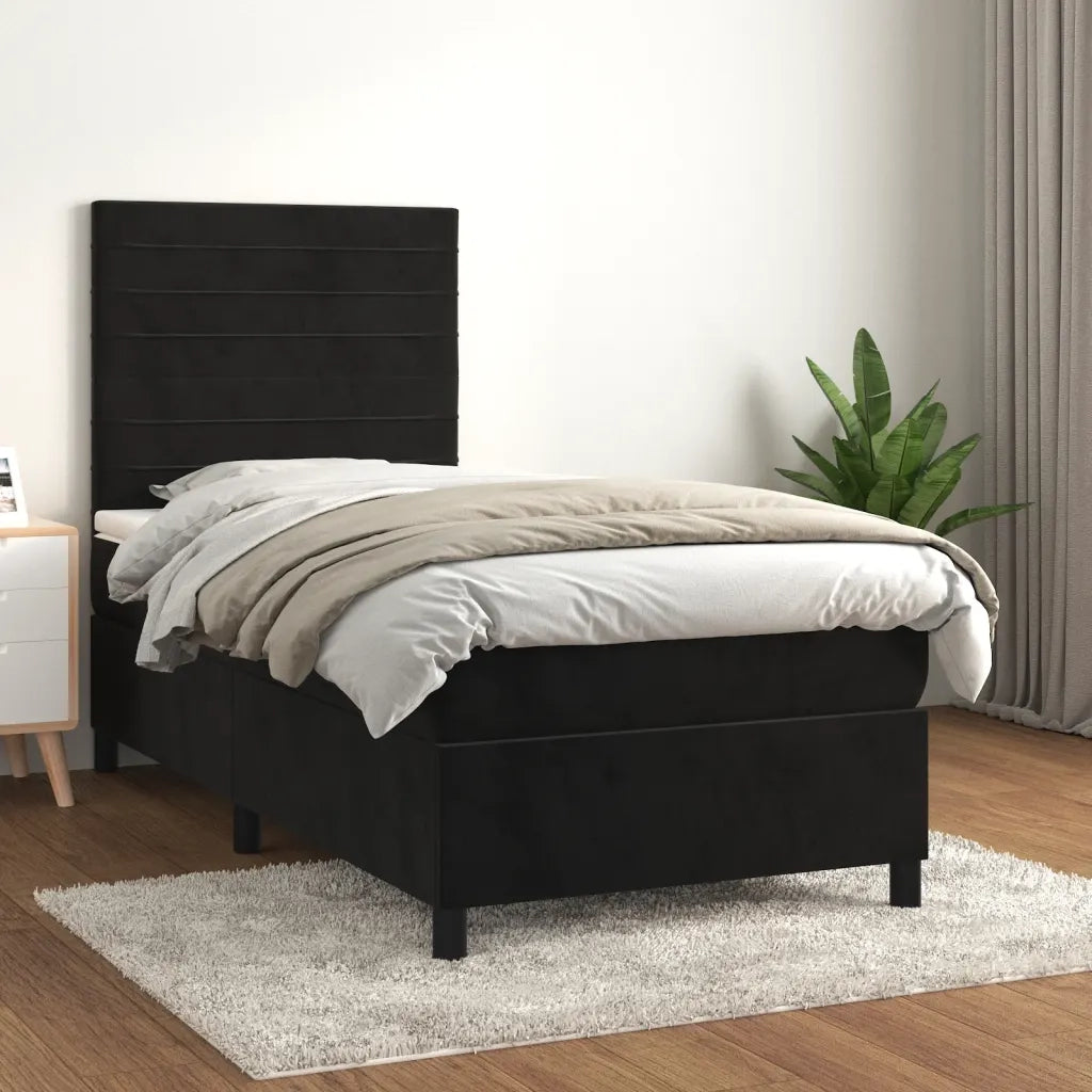 Giroletto a Molle con Materasso-Struttura Letto Nero 80x200 cm in Velluto 355999