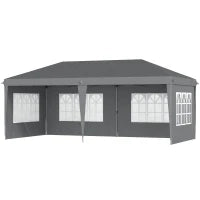 Pergola Pop-up Pieghevole, Tettoia per Eventi, 3 x 6 m, 3 Lati Rimovibili, Grigio