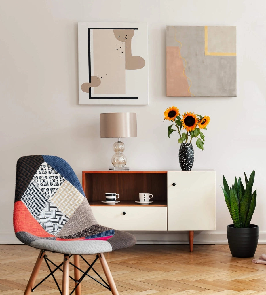 Sedia Svandinava Patchwork in Legno Acciaio Tessuto cm 46 5x53x83 - JOBY