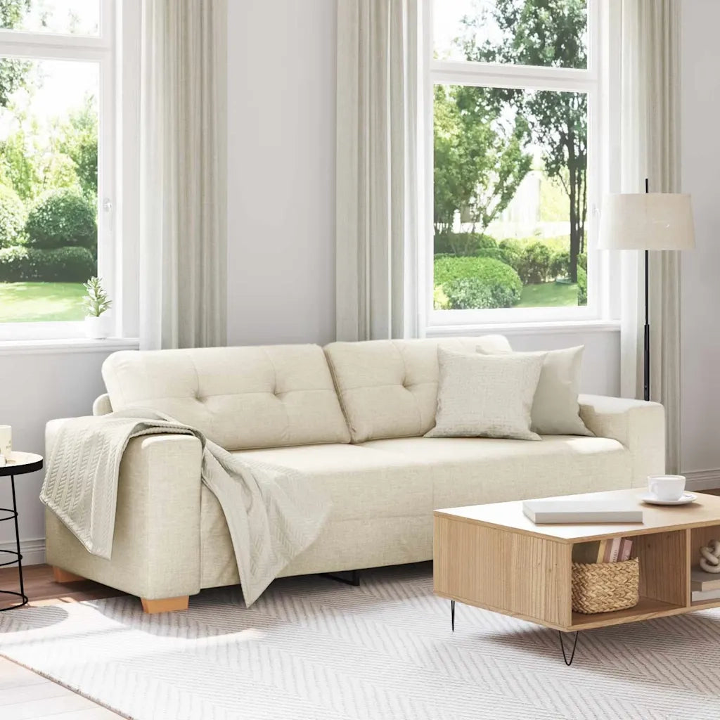 Divano 3-Persone Beige 220 cm Tessuto misto lino 4105097