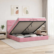 Letto Ottomano con Materasso e LED Rosa 200 x 200 cm Velluto 3458330