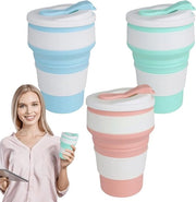 Siliconici opvoluti 350 ml coperchi ermetici riutilizzabili BPA-free campeggio escursioni blu rosa verde 3 pezzi