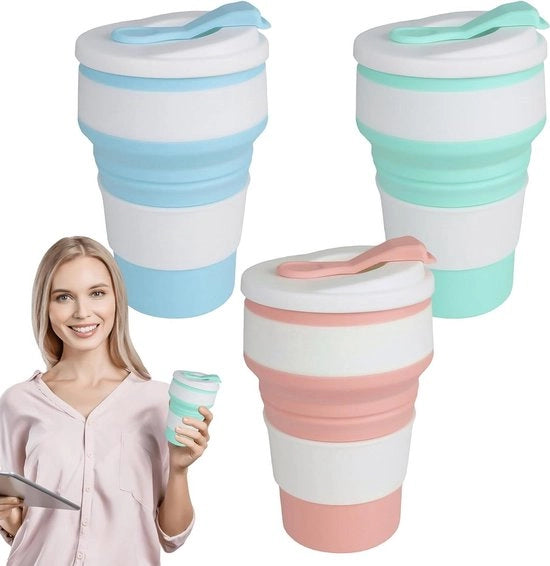 Siliconici opvoluti 350 ml coperchi ermetici riutilizzabili BPA-free campeggio escursioni blu rosa verde 3 pezzi