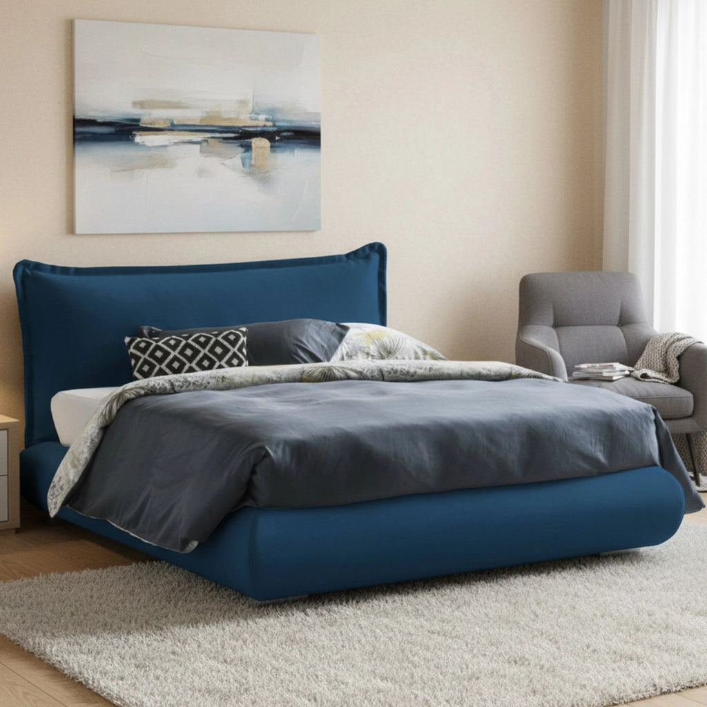 Letto Matrimoniale Geras, Letto Matrimoniale Sfoderabile Made in Italy, blu