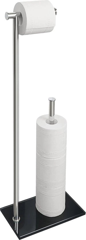 Stabilizzatore per carta igienica, stabilizzatore per carta igienica con piede in vetro resistente alle abrasioni, Nero e sostitutore per carta igienica, sostitutore in acciaio inossidabile per carta igienica per bagno e zona bagno