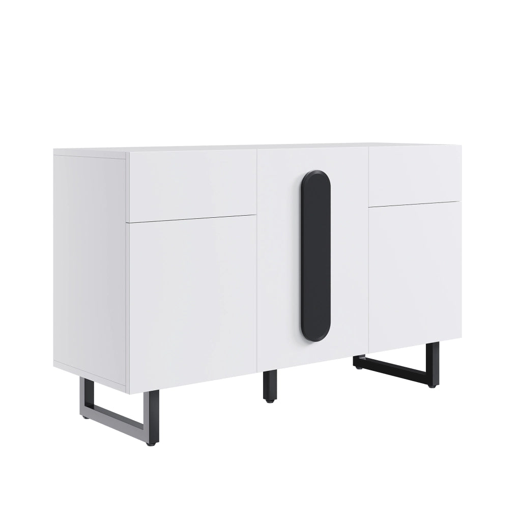 Credenza 120 cm ¨C Xylo ¨C Bianco con Maniglie Nere, Cassetti, Ante e Gambe in Metallo