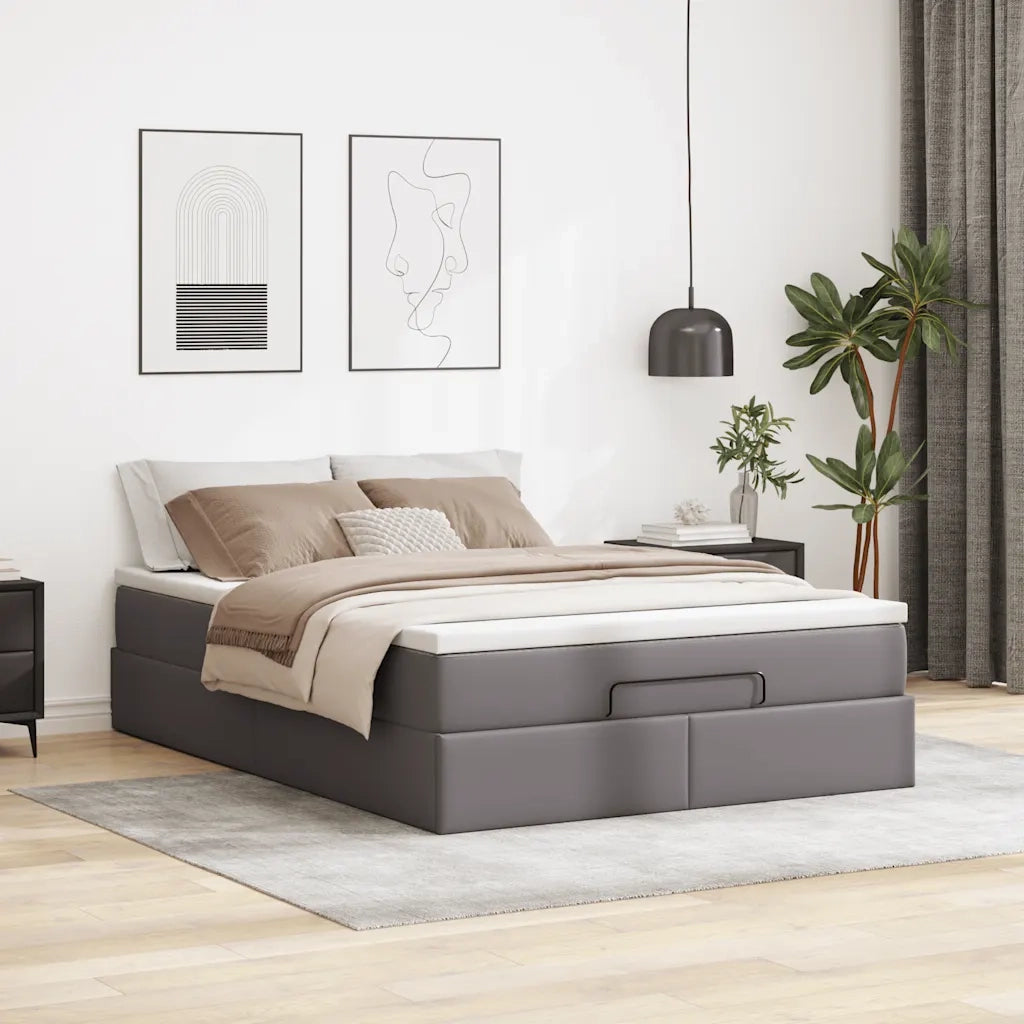 Struttura Letto Pouf con Materasso Grigio 140x200 cm Similpelle 3311044