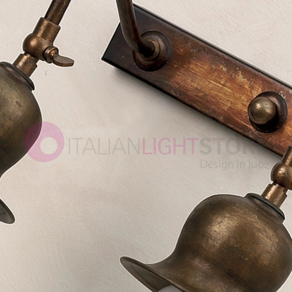 ASSISI Lampada da Parete Applique Rustico 2 Luci Ottone Anticato
