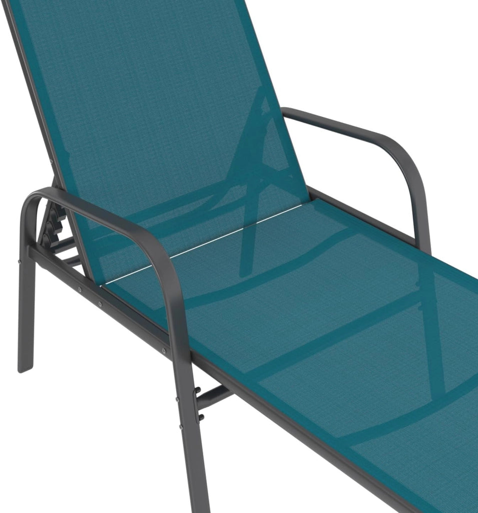 Set di 2 lettini da Giardino reclinabili FIDJI in Acciaio Grigio Antracite e Tessuto Blu Anatra