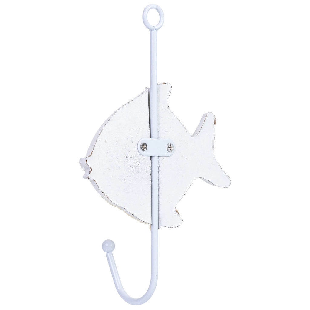 Gancio da parete a forma di pesce in legno bianco 10x4x17 cm