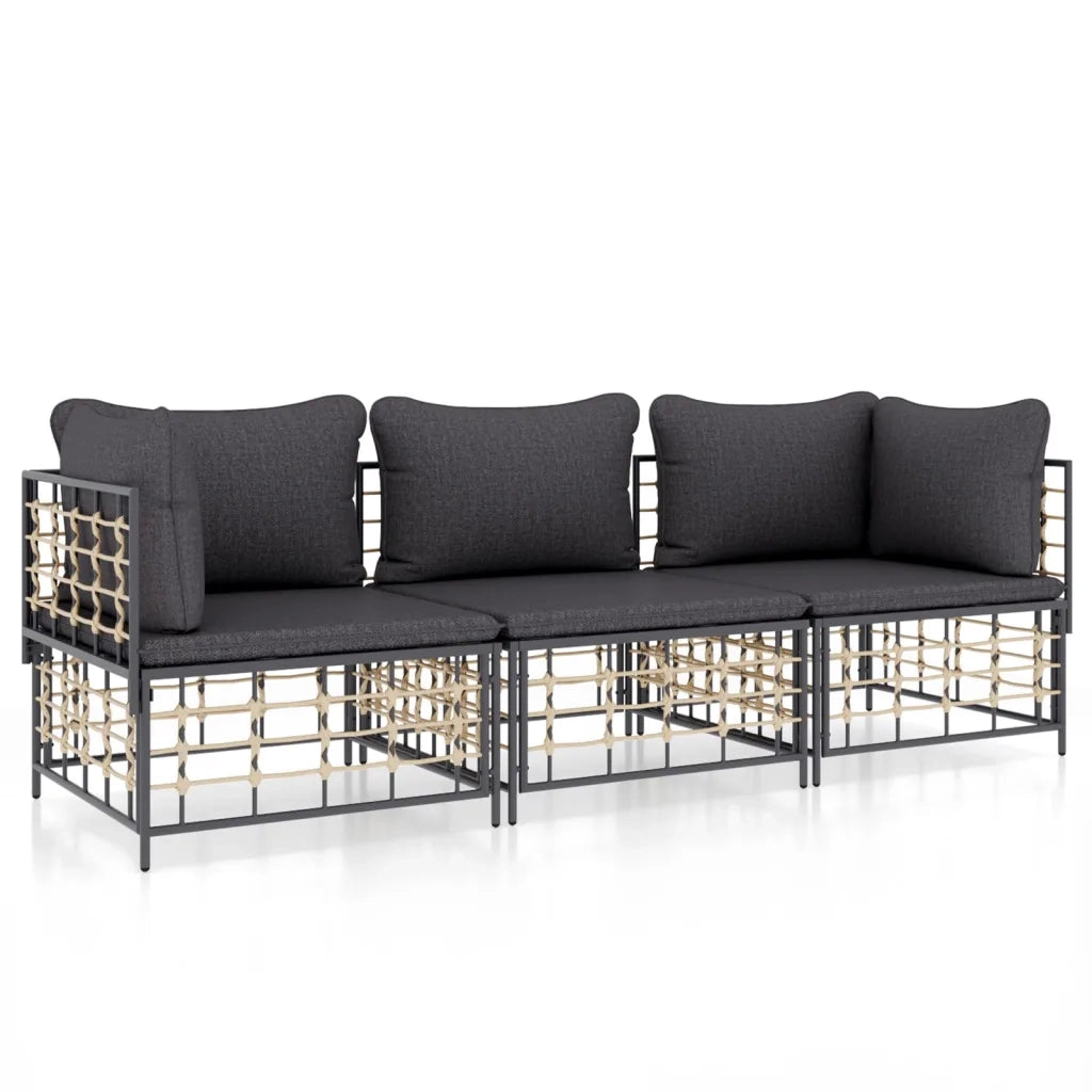 Set Divani da Giardino 3 pz | Set Salotto da Giardino con Cuscini Antracite in Polyrattan