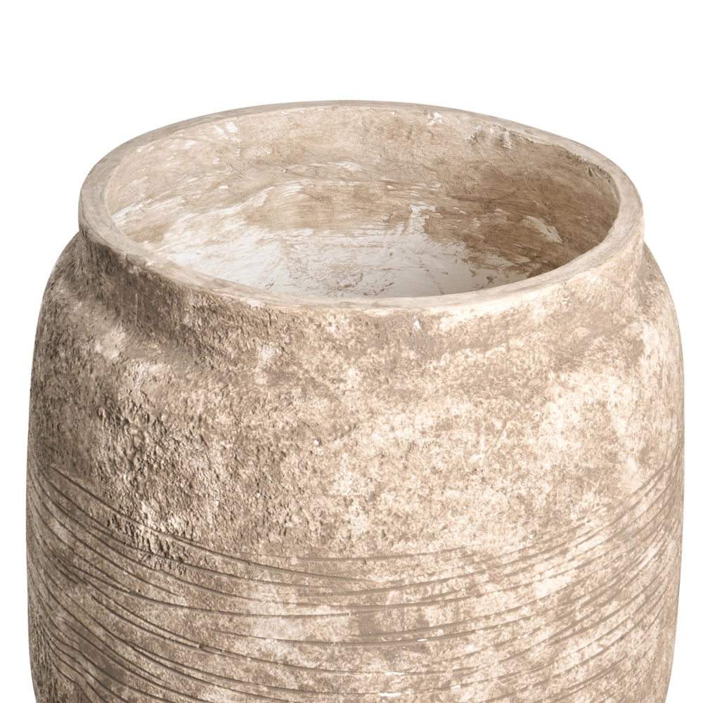 Fioriera beige in fibra di argilla verniciata per interni ed esterni rotonda 44 x 44 x 43 cm alta design moderno soggiorno giardino