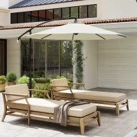 Ombrellone Decentrato da Giardino con Base a Croce Inclusa, in Metallo e Poliestere, 3x2.5 m, Beige